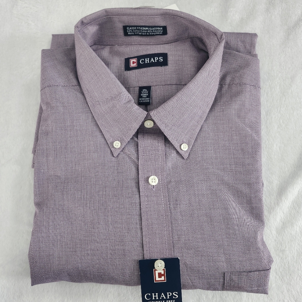 CHAPS Men's Classic Fit Wrinkle Free Light Purple Dress‎ Shirt 17.5 NEW Office